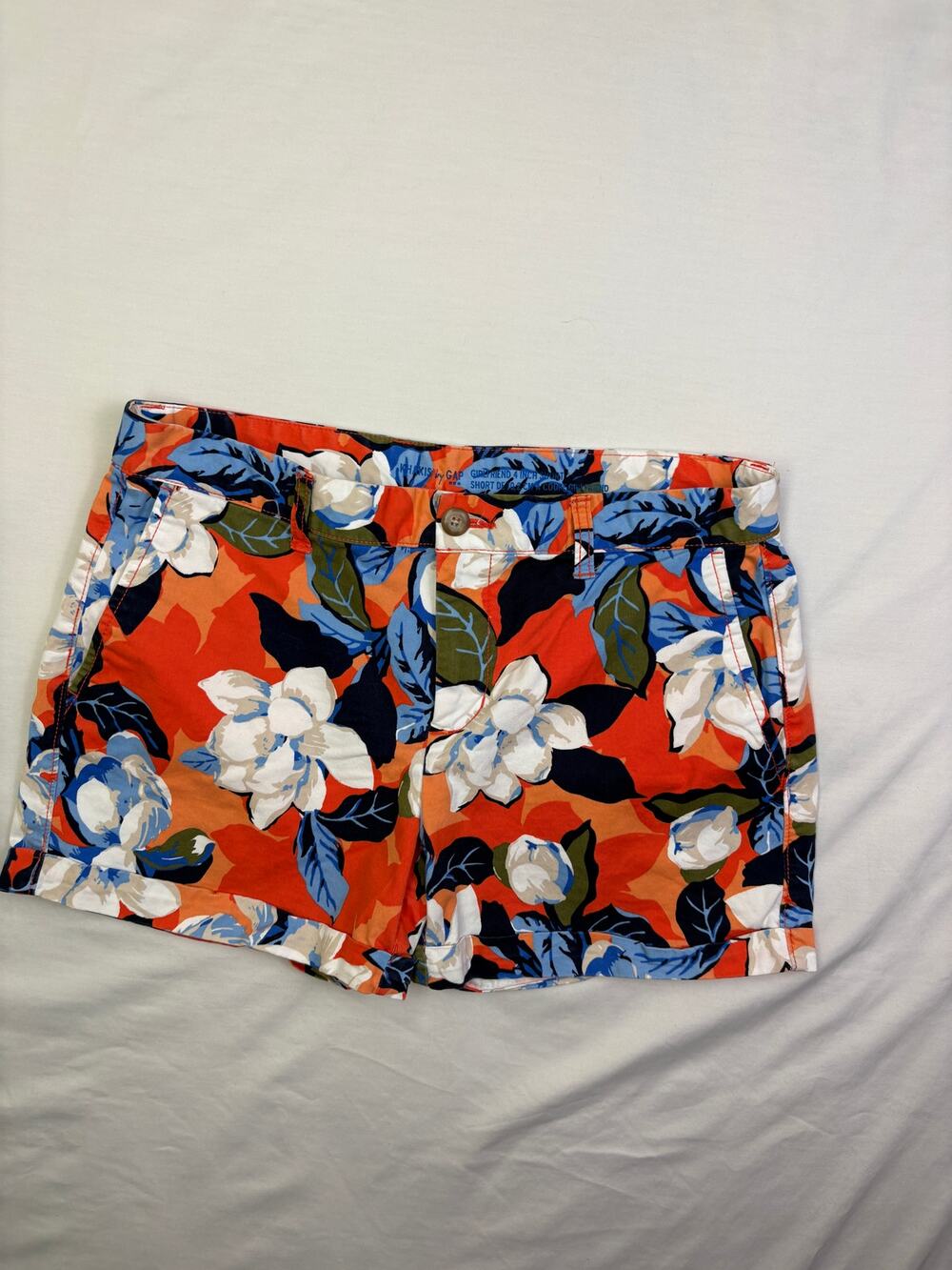 Gap Girlfriend Floral Shorts Women’s Size 8 Orange Blue 4” Chino Shorts